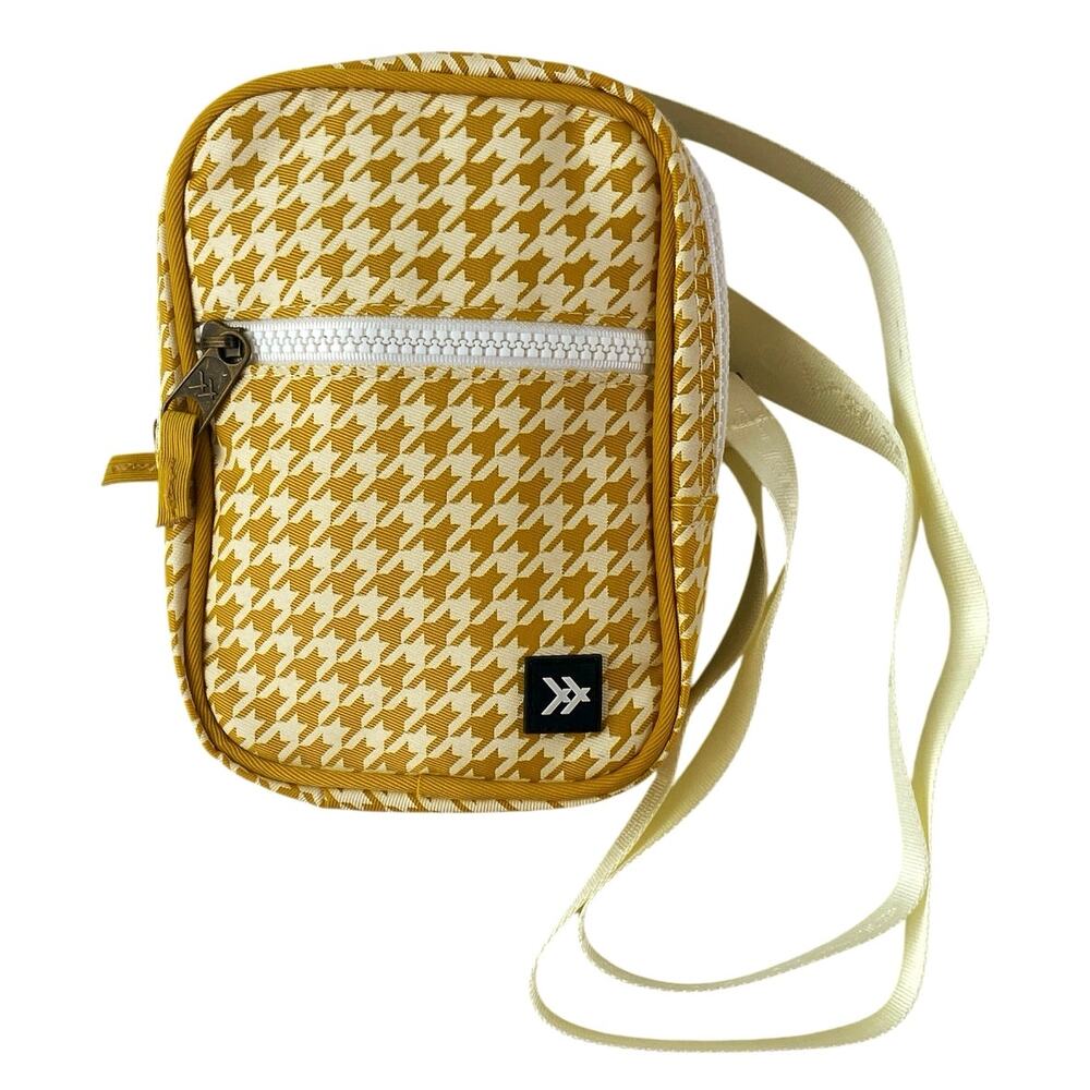Thread Yellow White Houndstooth Crossbody Sling Bag Wallet Pouch Handbag OS